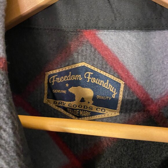 Freedom Foundry gray red plaid flannel shirt shacket pockets metal buttons men X - Picture 4 of 10